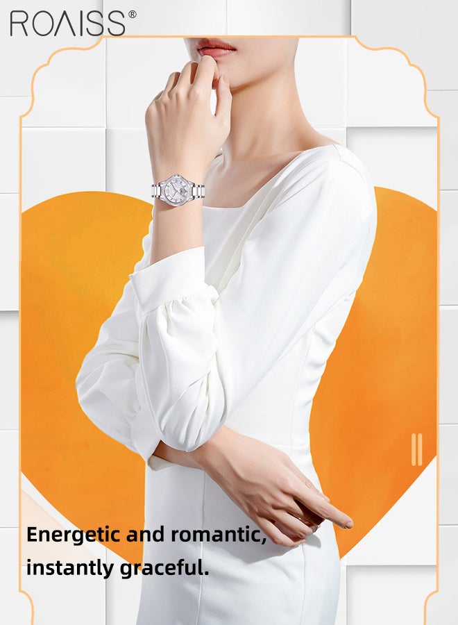 رويس ساعة كوارتز نسائية بسوار من الفولاذ بشاشة عرض تناظرية وقرص دائري مع نافذة تقويم على شكل قلب ساعة كوارتز فاخرة مقاومة للماء كهدية للسيدات - Image 2