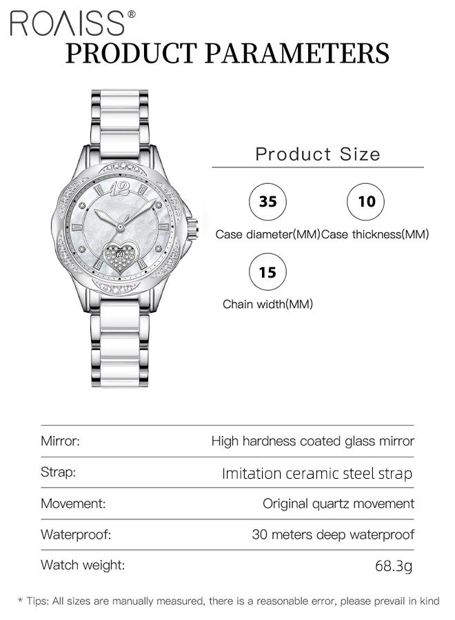 رويس ساعة كوارتز نسائية بسوار من الفولاذ بشاشة عرض تناظرية وقرص دائري مع نافذة تقويم على شكل قلب ساعة كوارتز فاخرة مقاومة للماء كهدية للسيدات - Image 3