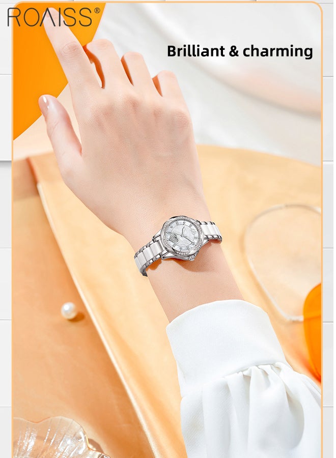 رويس ساعة كوارتز نسائية بسوار من الفولاذ بشاشة عرض تناظرية وقرص دائري مع نافذة تقويم على شكل قلب ساعة كوارتز فاخرة مقاومة للماء كهدية للسيدات - Image 4