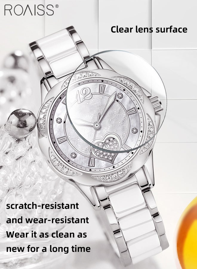 رويس ساعة كوارتز نسائية بسوار من الفولاذ بشاشة عرض تناظرية وقرص دائري مع نافذة تقويم على شكل قلب ساعة كوارتز فاخرة مقاومة للماء كهدية للسيدات - Image 5