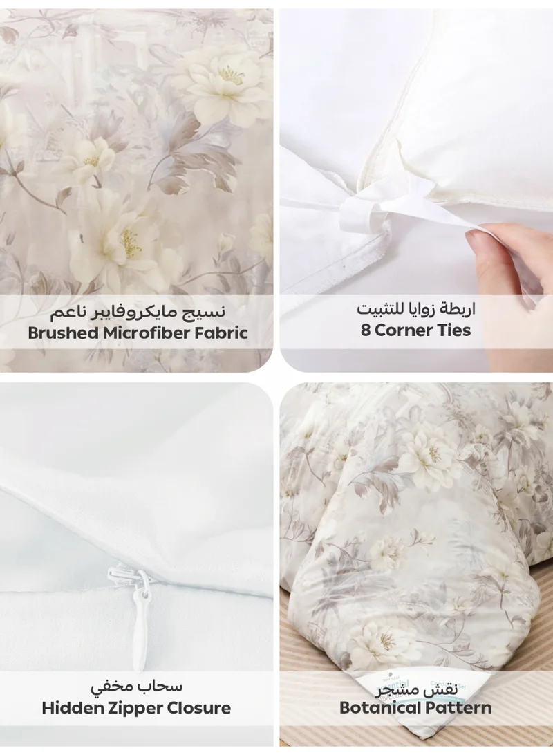 Donetella KING (200x200 cm) Printed Duvet Set, King Size Fits 200x200 cm - 6-Pcs Bed Set, Brushed Microfiber Fabric - 1 Duvet Cover, 1 Fitted Sheet, 2 Pillow Shams, 2 Pillowcases (Filler Not Included)  | Best Price UAE