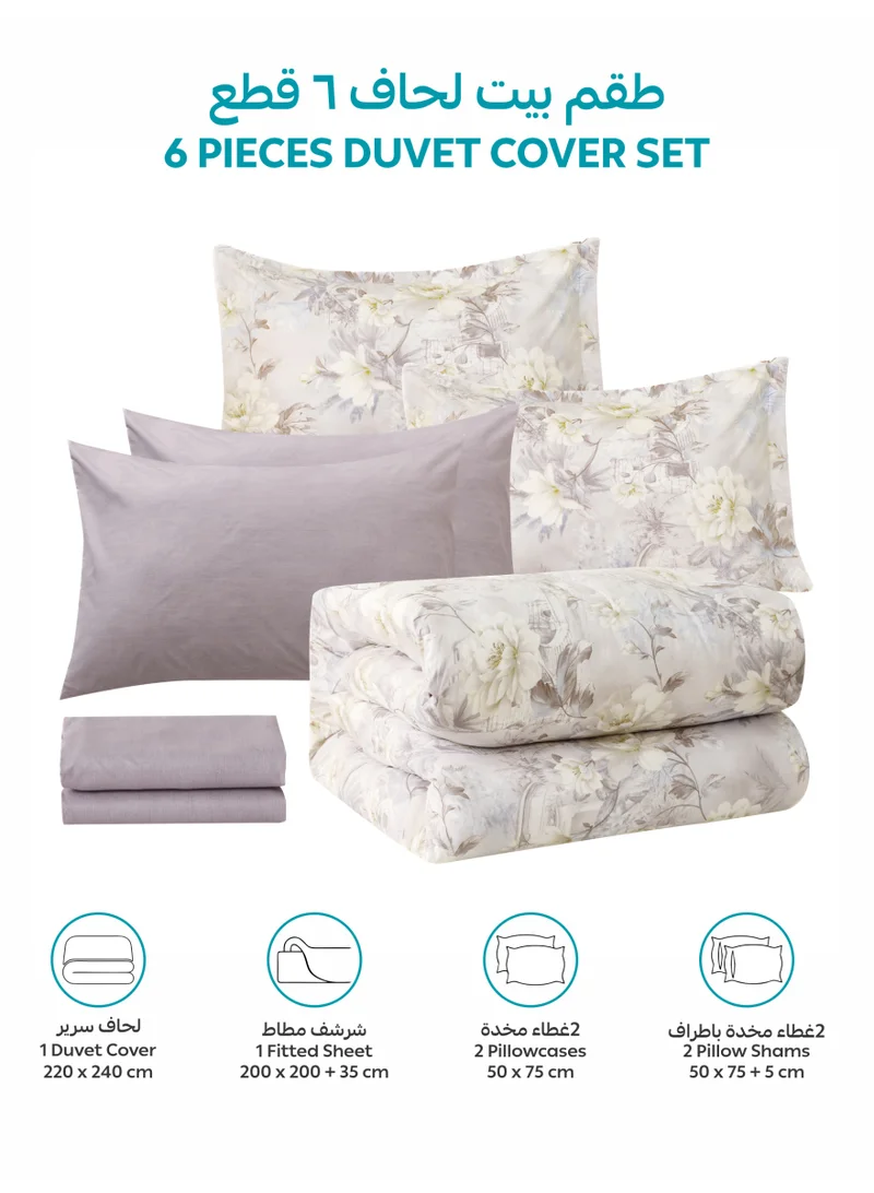 Donetella KING (200x200 cm) Printed Duvet Set, King Size Fits 200x200 cm - 6-Pcs Bed Set, Brushed Microfiber Fabric - 1 Duvet Cover, 1 Fitted Sheet, 2 Pillow Shams, 2 Pillowcases (Filler Not Included)  | Best Price UAE