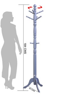 AFT Wood Coat Rack Freestanding, Entryway, Coat Stand with 9 Hooks & Stable Tri-Legged Base, Rubber Wood Coat Tree Hall Tree Coat Hanger for Home Office Hall Entryway, Used in The Bedroom Living Room Office to Hang Clothes, Hats, Bags (Gray) Arfan  - Image 5