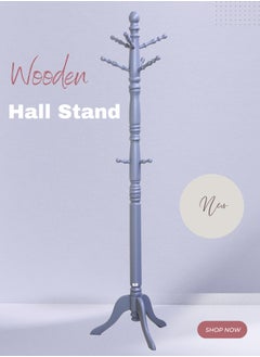 AFT Wood Coat Rack Freestanding, Entryway, Coat Stand with 9 Hooks & Stable Tri-Legged Base, Rubber Wood Coat Tree Hall Tree Coat Hanger for Home Office Hall Entryway, Used in The Bedroom Living Room Office to Hang Clothes, Hats, Bags (Gray) Arfan  - Image 1