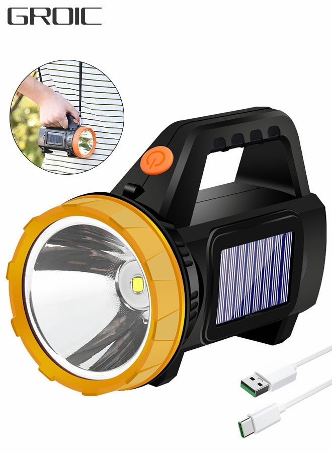 GROIC مصباح يدوي محمول بالطاقة الشمسية قابل لإعادة الشحن، مصباح يدوي LED عالي السطوع للغاية مع ضوء قطعة خبز، كشاف محمول مقاوم للماء 1500 مللي أمبير في الساعة للتعدين والتخييم والمشي لمسافات طويلة وصيد الأسماك - Image 1