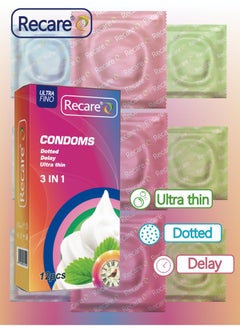 Recare Newly Upgraded Natural Condoms  4 Each of Dotted, Delay and Ultra  thin Types, 12 Pieces in Total  - Image 2
