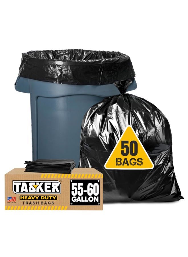 tasker 55 Gallon Trash Bags (Value 50 Bags w/Ties) Extra Large Industrial Trash Bags 55 Gallon, Lawn and Leaf Bags, Extra Large Outdoor Contractor Trash Can Liners, 50-60 Gallon Commercial Liners. - Image 1