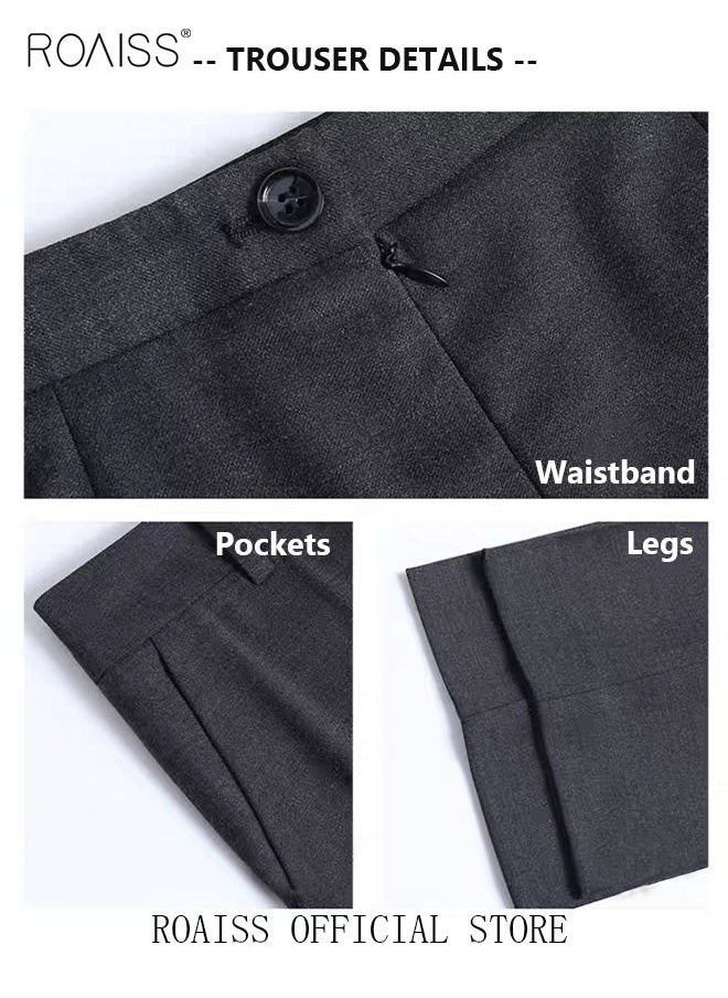 roaiss - 4PCS Suit of Formal Clothes Men's Business Casual Coat Groomsman Suit Professional Dress Lapel Collar One Single-Breasted Buttons Classic Fit Blazer Black(Suit + Trousers + White Shirt + Tie) - Image 1