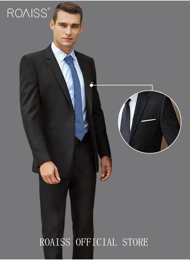 roaiss - 4PCS Suit of Formal Clothes Men's Business Casual Coat Groomsman Suit Professional Dress Lapel Collar One Single-Breasted Buttons Classic Fit Blazer Black(Suit + Trousers + White Shirt + Tie) - Image 1