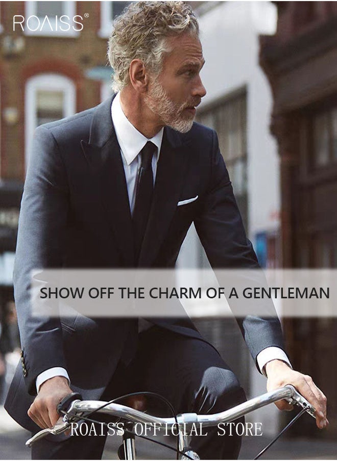 roaiss - 4PCS Suit of Formal Clothes Men's Business Casual Coat Groomsman Suit Professional Dress Lapel Collar One Single-Breasted Buttons Classic Fit Blazer Black(Suit + Trousers + White Shirt + Tie) - Image 1