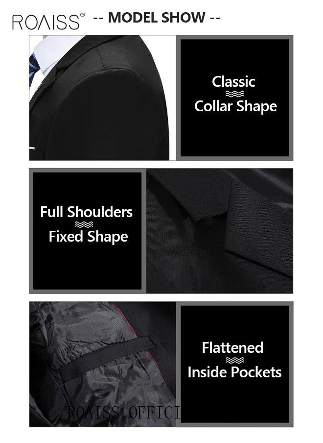 roaiss - 4PCS Suit of Formal Clothes Men's Business Casual Coat Groomsman Suit Professional Dress Lapel Collar One Single-Breasted Buttons Classic Fit Blazer Black(Suit + Trousers + White Shirt + Tie) - Image 1