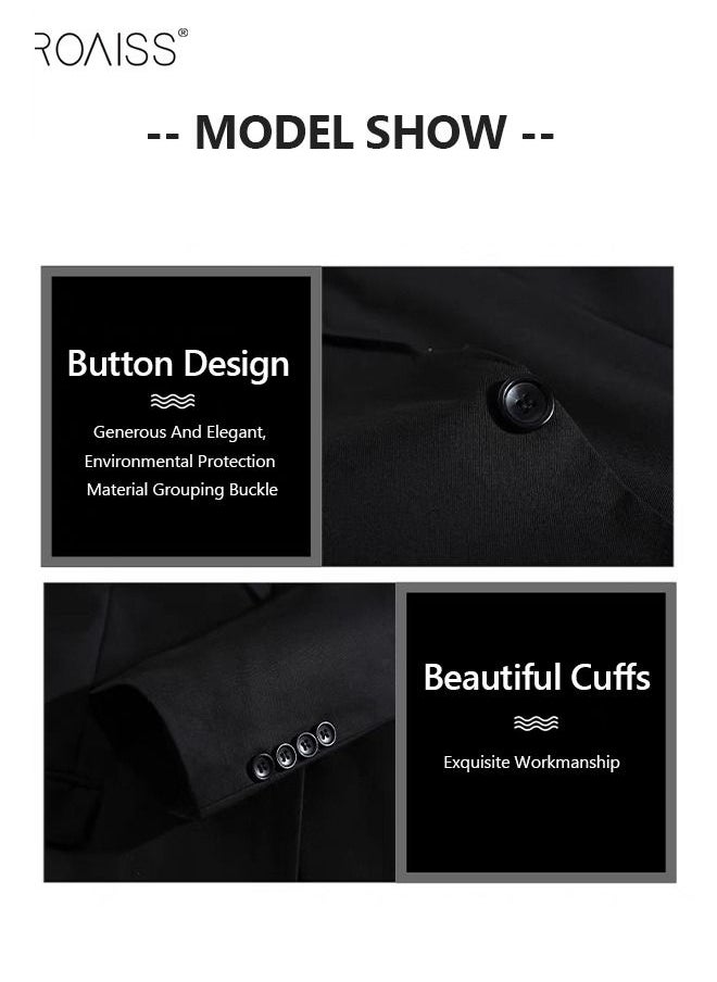roaiss - 4PCS Suit of Formal Clothes Men's Business Casual Coat Groomsman Suit Professional Dress Lapel Collar One Single-Breasted Buttons Classic Fit Blazer Black(Suit + Trousers + White Shirt + Tie) - Image 1