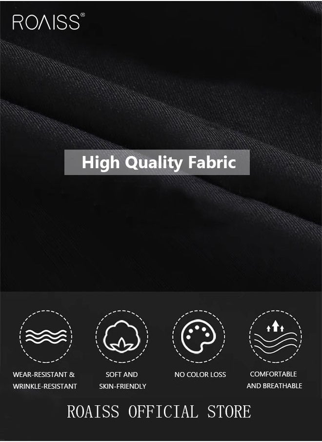 roaiss - 4PCS Suit of Formal Clothes Men's Business Casual Coat Groomsman Suit Professional Dress Lapel Collar One Single-Breasted Buttons Classic Fit Blazer Black(Suit + Trousers + White Shirt + Tie) - Image 1