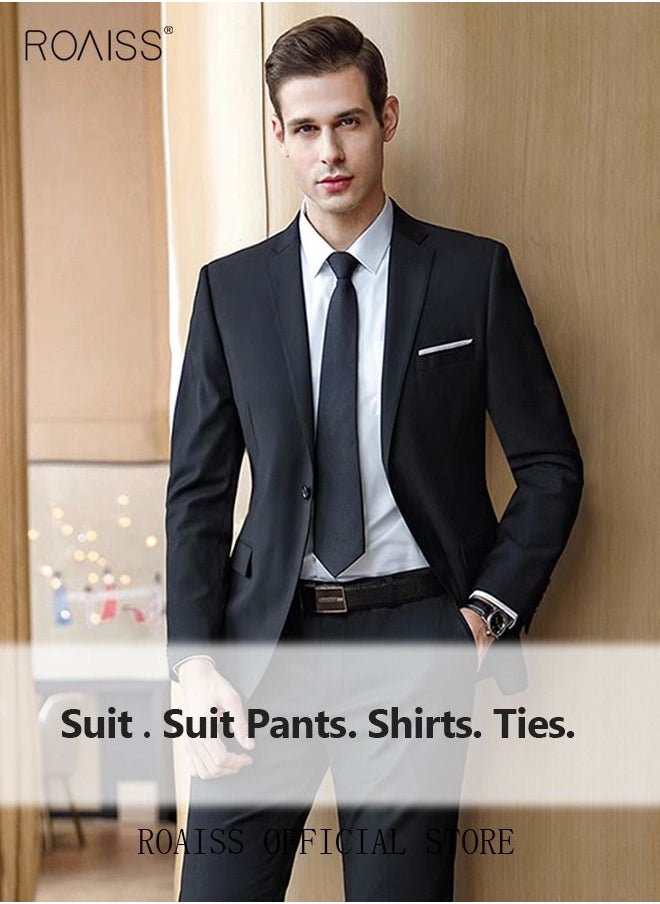 4PCS Suit of Formal Clothes Men's Business Casual Coat Groomsman Suit Professional Dress Lapel Collar One Single-Breasted Buttons Classic Fit Blazer Black(Suit + Trousers + White Shirt + Tie) - pzsku/Z186413737155797F3B9CZ/45/_/1685352186/a3748417-ac5c-4b18-aebe-a3891c09ca38