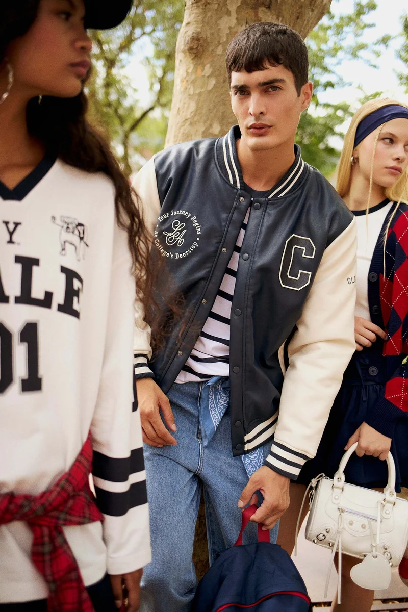ديفاكتو Regular Fit College Collar Faux Leather Bomber Jacket
