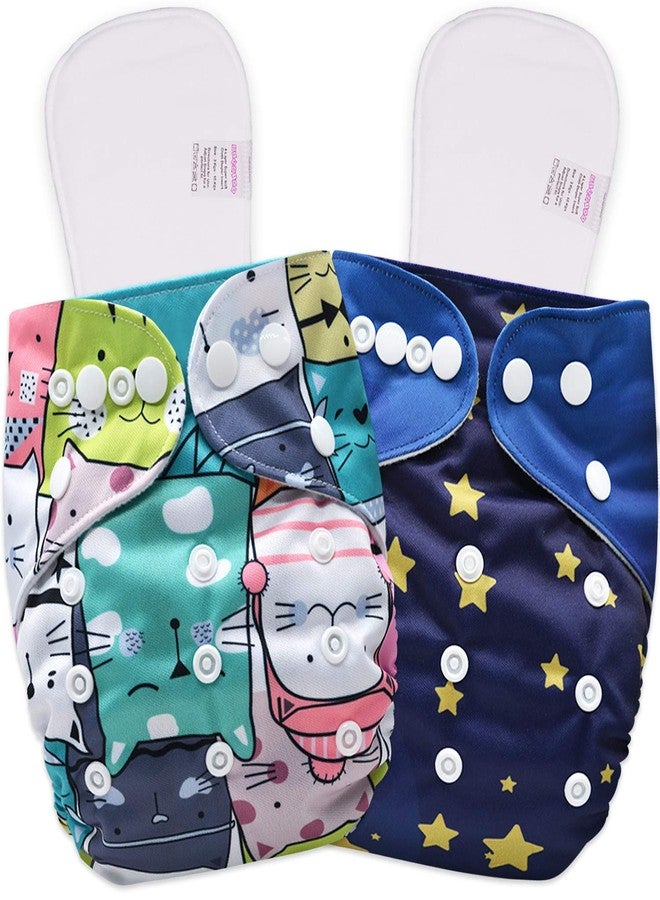 بيمبيكا حفاضات قماشية للأطفال من بيمبيكا، قابلة للغسل وإعادة الاستخدام، مقاسات قابلة للتعديل (عبوتان) (تتضمن حشوتين جافتين) (إيلي مون + كات دودل) - Image 1
