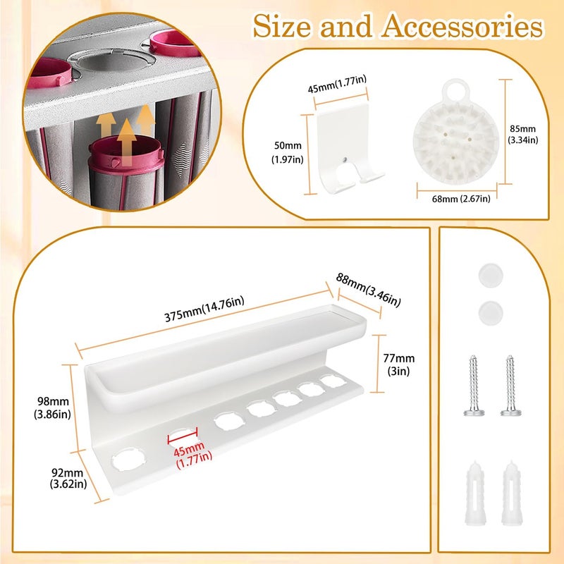 Yimerlen Airwrap Storage Holder Compatible with Dyson Airwrap Curling Iron Wall Mounted Storage Rack Holder for Bathroom Attachments Organizer (with Shampoo Comb) White - Image 2