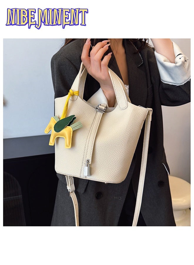 NIBEMINENT Patchwork Pendant Decor Simple Design Satchel Bag Classic Popular Lychee Pattern Bucket Tote Include Pony Pendant and Wallet - Image 4