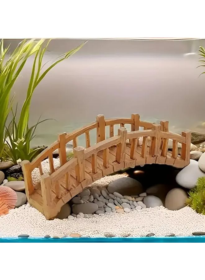 Realistic Wooden Style Resin Arch Bridge Aquarium Decoration Brown 1.73 Inch Height 4.45 Inch Length 1.18 Inch Width Durable Fish Tank Ornament Natural Design for Aquascaping - Image 1
