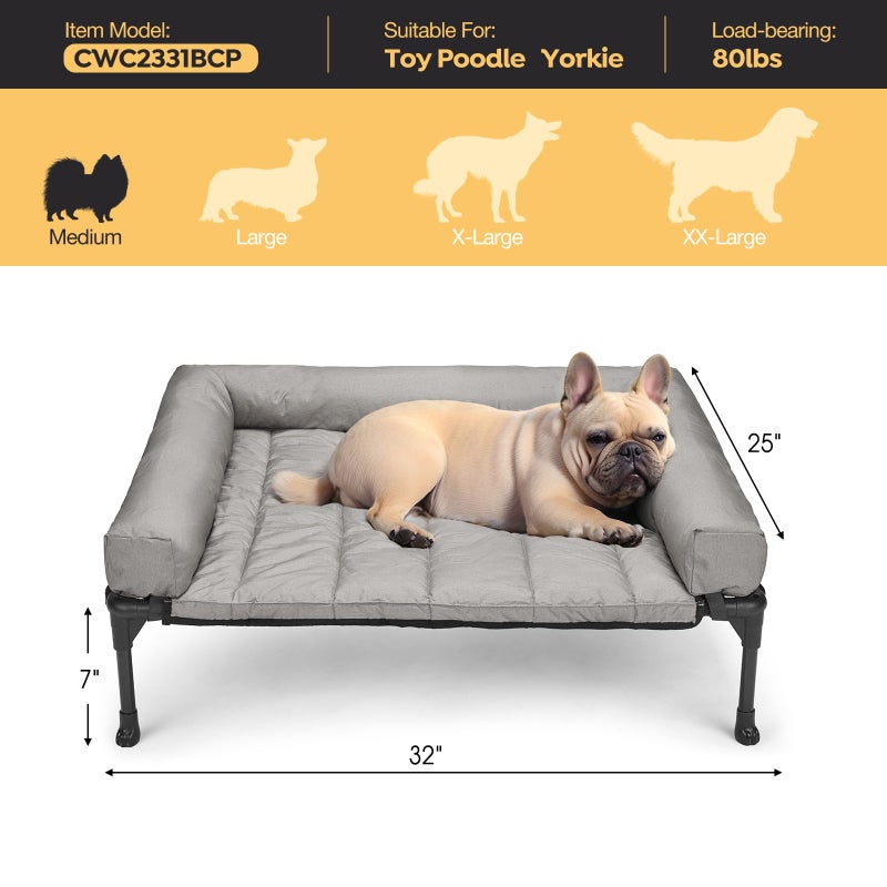 Veehoo Cooling Elevated Dog Bed Add Removable Waterproof Bolster Cushion Mat, Raised Pet Cot with Breathable Teslin Mesh, No-Slip Feet, Dog Couch Bed for Indoor Outdoor, 32x25inches, Grey, CWC2331B - Image 3