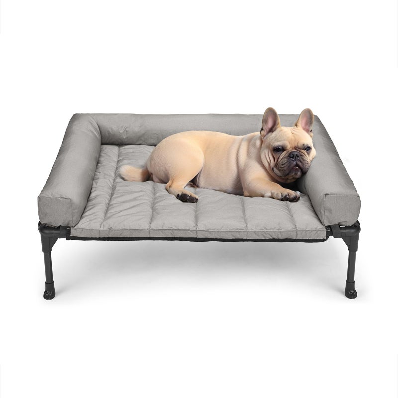 Veehoo Cooling Elevated Dog Bed Add Removable Waterproof Bolster Cushion Mat, Raised Pet Cot with Breathable Teslin Mesh, No-Slip Feet, Dog Couch Bed for Indoor Outdoor, 32x25inches, Grey, CWC2331B - Image 1