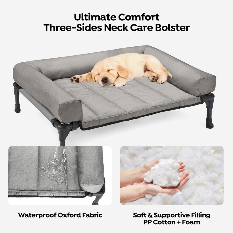 Veehoo Cooling Elevated Dog Bed Add Removable Waterproof Bolster Cushion Mat, Raised Pet Cot with Breathable Teslin Mesh, No-Slip Feet, Dog Couch Bed for Indoor Outdoor, 32x25inches, Grey, CWC2331B - Image 2