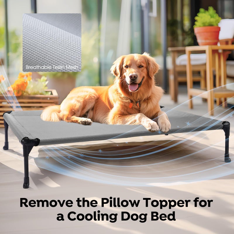 Veehoo Cooling Elevated Dog Bed Add Removable Waterproof Bolster Cushion Mat, Raised Pet Cot with Breathable Teslin Mesh, No-Slip Feet, Dog Couch Bed for Indoor Outdoor, 32x25inches, Grey, CWC2331B - Image 5