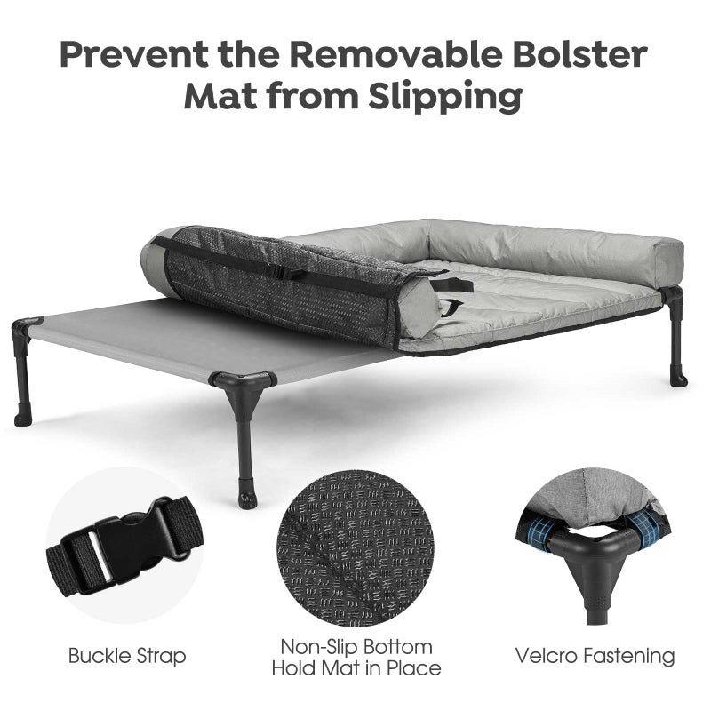 Veehoo Cooling Elevated Dog Bed Add Removable Waterproof Bolster Cushion Mat, Raised Pet Cot with Breathable Teslin Mesh, No-Slip Feet, Dog Couch Bed for Indoor Outdoor, 32x25inches, Grey, CWC2331B - Image 4