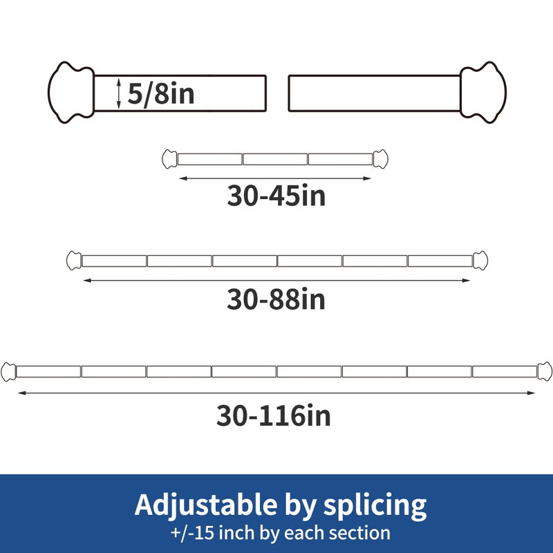 Alskarhem Standard Decorative Window Curtain Rods 30 to 88 Inch,5/8 Inch Diameter Small Curtain Rod Set, Heavy Duty Drapery Rods with Brackets Black - Image 2