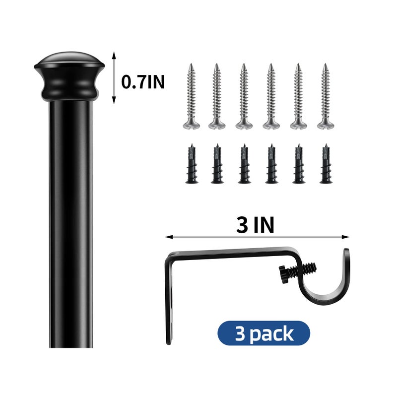 Alskarhem Standard Decorative Window Curtain Rods 30 to 88 Inch,5/8 Inch Diameter Small Curtain Rod Set, Heavy Duty Drapery Rods with Brackets Black - Image 5