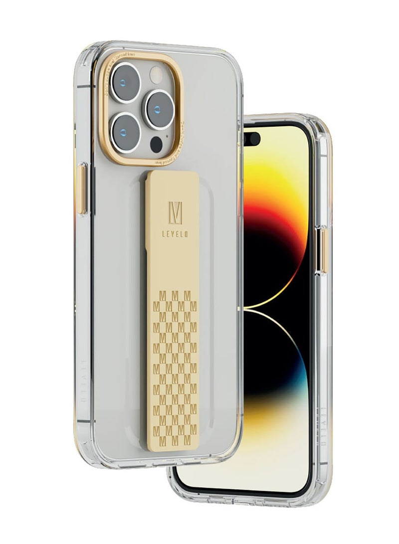 LEVELO Graphia iPhone 14 Pro IMD Clear Case - Champagne Gold - Image 1