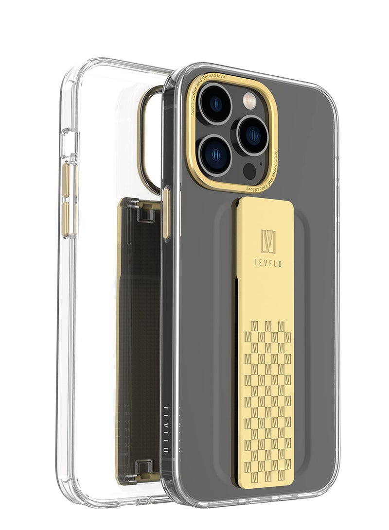 LEVELO Graphia iPhone 14 Pro IMD Clear Case - Champagne Gold - Image 2