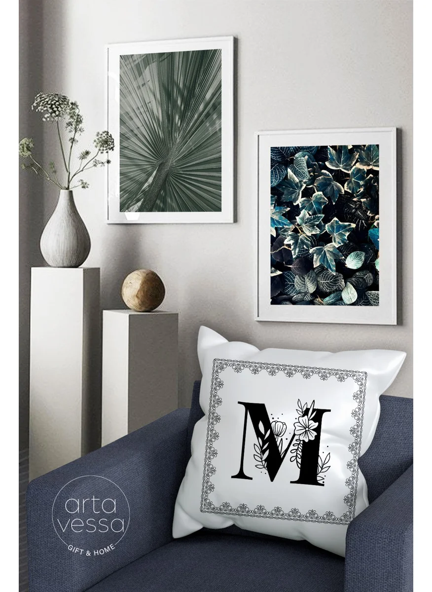 Artavessa Double Sided Digital Printed Letter M Decorative Faux Leather Throw Pillow Cover