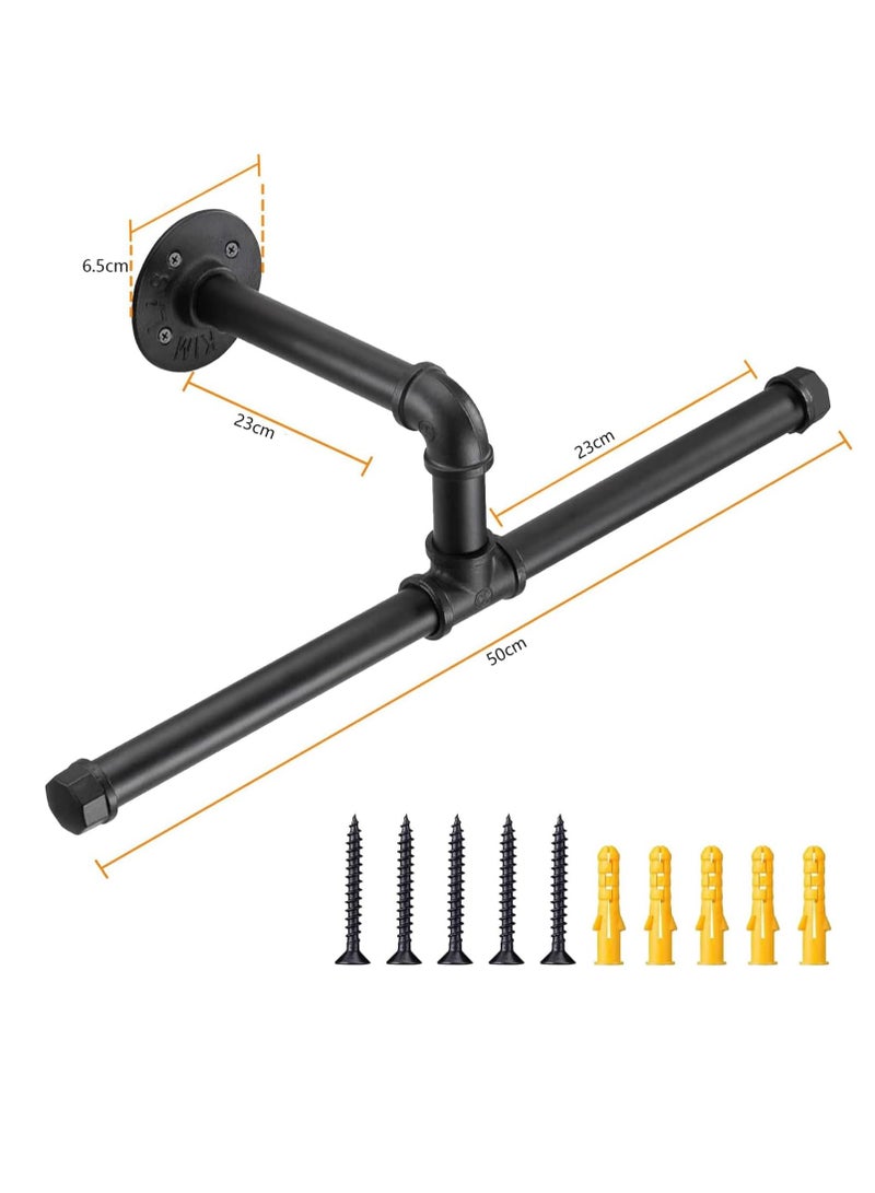 MIXDE Industrial Pipe Clothing Racks,Heavy Duty Wall Mounted Iron Garment Bars,Vintage Steel Black Metal Garmentfor Laundry, and Bedroom - Image 2