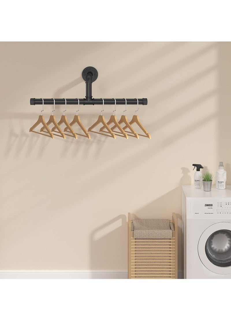 MIXDE Industrial Pipe Clothing Racks,Heavy Duty Wall Mounted Iron Garment Bars,Vintage Steel Black Metal Garmentfor Laundry, and Bedroom - Image 4