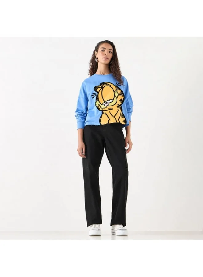SP Characters Garfield Print Sweatshirt with Crew Neck and Long Sleeves