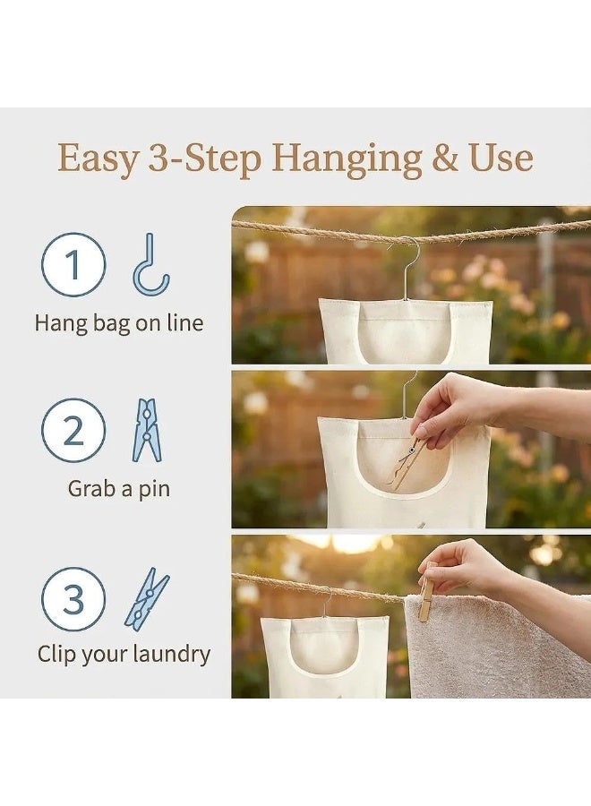 Bluejw Canvas Clothespin Bag, Clothes Pins Bag Holder, Laundry Clothes Pin Storage Organizer with Hook, Portable Hanging Storage Organizer For Home Balcony Travel(Beige)11" x 15" - Image 5