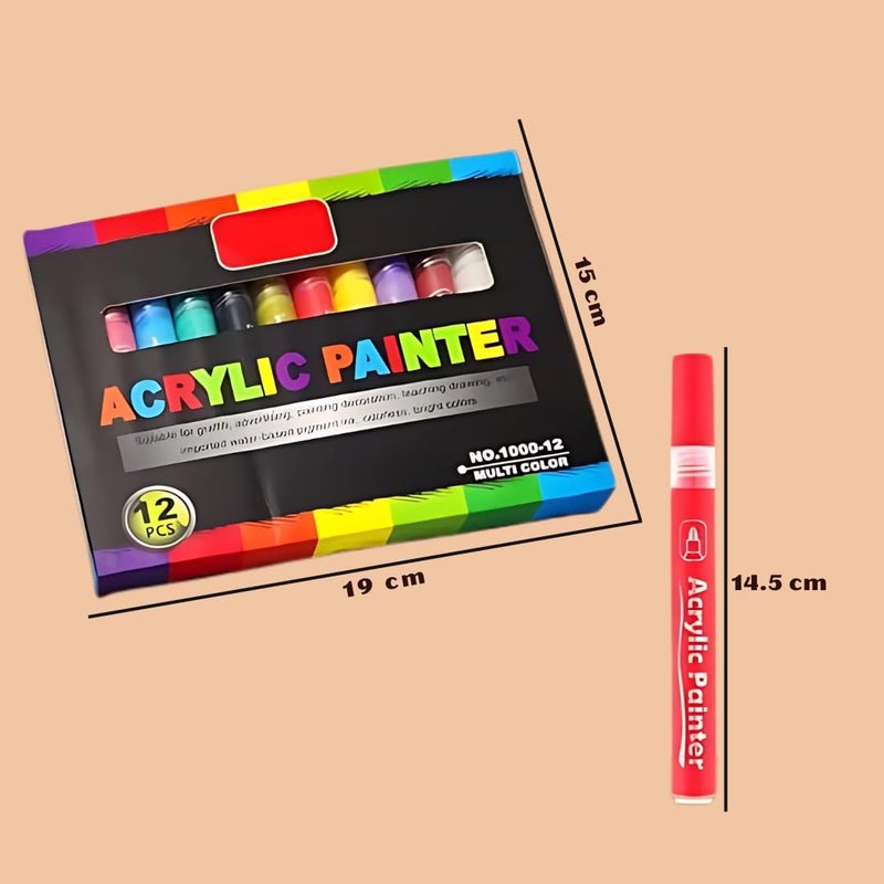 PLUSPOINT 12 Colors Acrylic Paint Markers Set, Acrylic Paint Water Based Pens with Bold Tip for Kids Adults used for Rock Painting Pumpkin Stone Canvas Wood Paper Glass Ceramic Fabric Plastic - Image 5