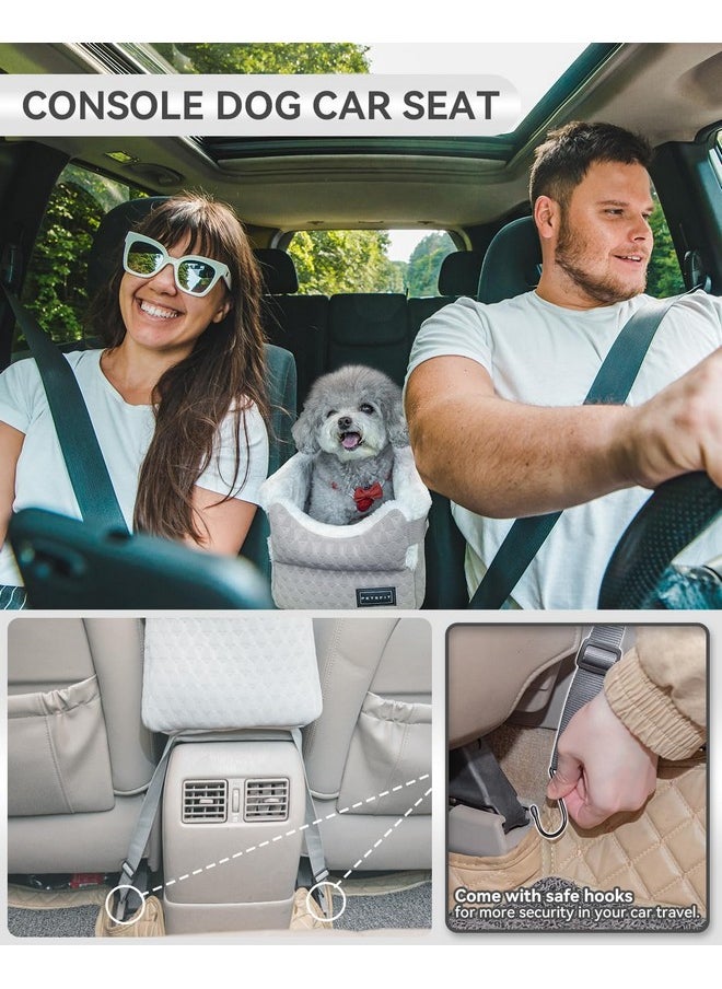 Petsfit Dog Car Seats For Small Dogs With Safe Protection Hooks, Small Dog Car Seat With Upgraded Safety Tethers, Washable Cushion, Center Console Dog Car Seat (Light Grey)  - Image 2
