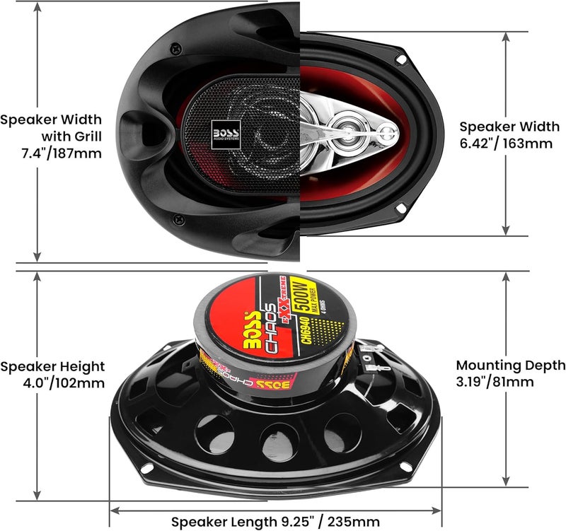 BOSS AUDIO SYSTEMS مكبرات صوت بوس Audio Systems CH6940 6x9 بوصة لأبواب السيارات - 500 وات كحد أقصى، كوكسيل، 4 طرق، نطاق كامل، 4 أوم، تباع في أزواج - Image 5