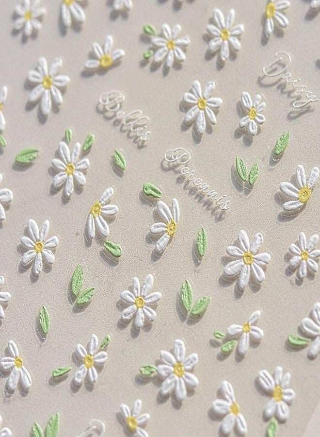 Qzinxja White Daisy Flower Nail Stickers - 4 Sheets, 5D Embossed Blossom Petals for Nail Art, Spring/Summer Floral Nail Decals - Image 5