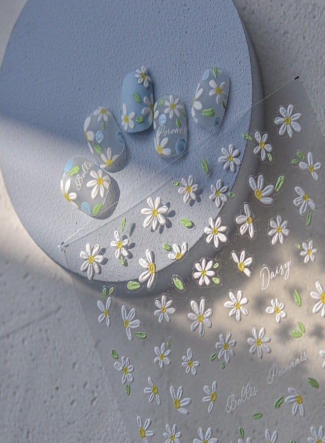 Qzinxja White Daisy Flower Nail Stickers - 4 Sheets, 5D Embossed Blossom Petals for Nail Art, Spring/Summer Floral Nail Decals - Image 4