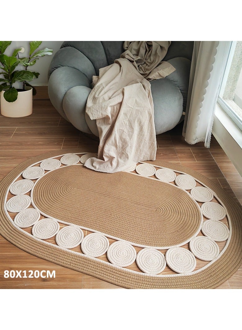 LAZY H CORNER Boho Handwoven Area Rugs Oval For Living Room - Non-Slip Small Rugs & Carpets,  Natural Linen Fiber, Washable Door Mats, Suitable For Bed Room, Bathroom & Kitchen, Room Decor For Family (Beige) - Image 2