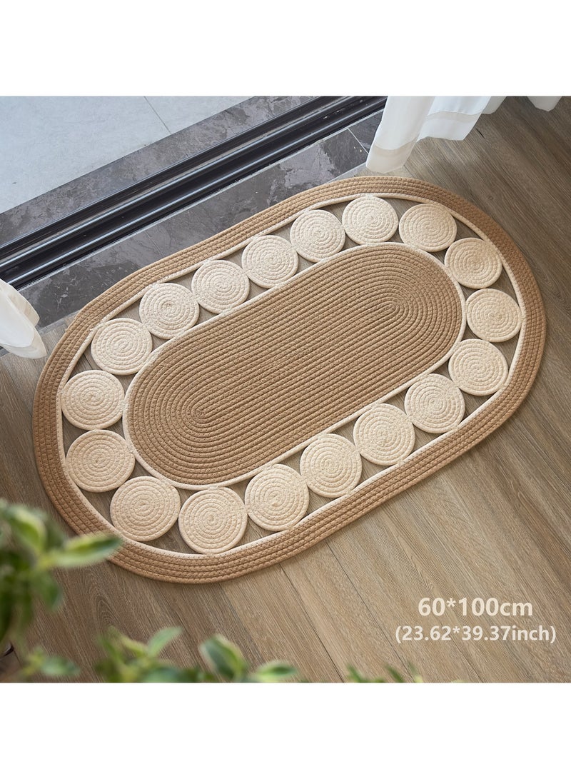 LAZY H CORNER Boho Handwoven Area Rugs Oval For Living Room - Non-Slip Small Rugs & Carpets,  Natural Linen Fiber, Washable Door Mats, Suitable For Bed Room, Bathroom & Kitchen, Room Decor For Family (Beige) - Image 3