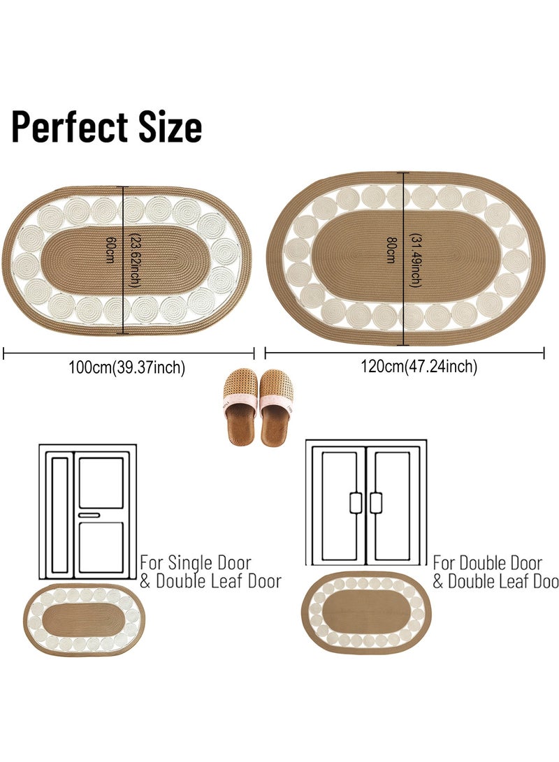 LAZY H CORNER Boho Handwoven Area Rugs Oval For Living Room - Non-Slip Small Rugs & Carpets,  Natural Linen Fiber, Washable Door Mats, Suitable For Bed Room, Bathroom & Kitchen, Room Decor For Family (Beige) - Image 4