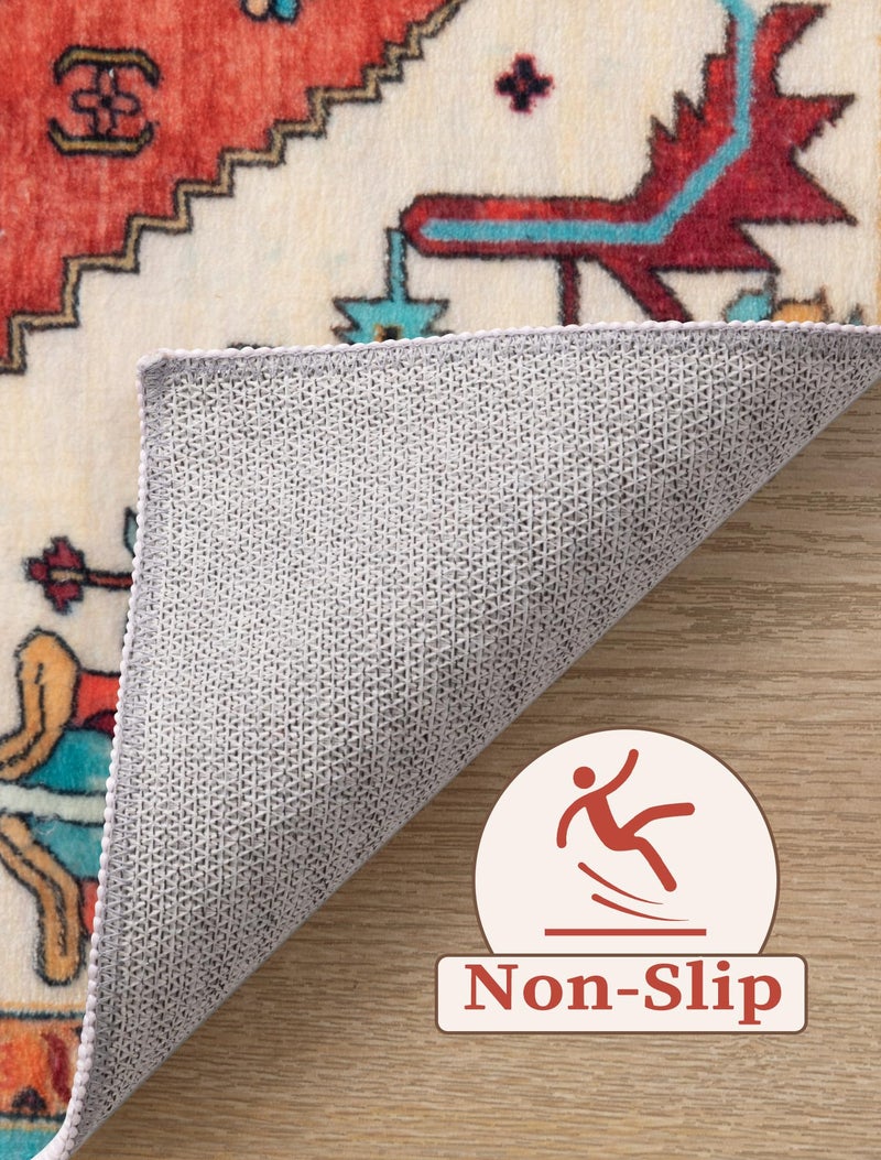 SERISSA Boho Washable Runner Rug, 2'6"x10' Rug Runner Non-Slip Vintage Orange Hallway Kitchen Runner Rug Ultra Soft Print Distressed Tribal Floor Carpet Runner for Bedroom Bathroom Laundry Room - Image 3