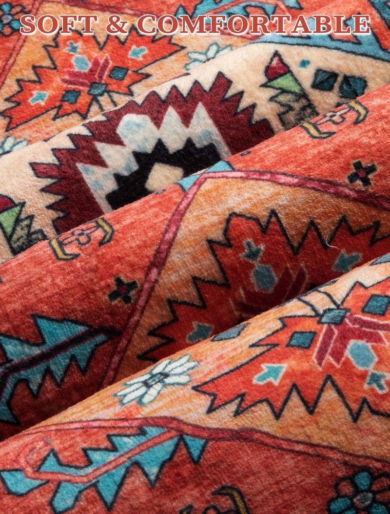 SERISSA Boho Washable Runner Rug, 2'6"x10' Rug Runner Non-Slip Vintage Orange Hallway Kitchen Runner Rug Ultra Soft Print Distressed Tribal Floor Carpet Runner for Bedroom Bathroom Laundry Room - Image 4
