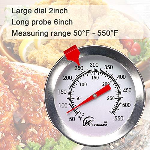 KT THERMO Deep Fry Thermometer with Instant Read,Dial Thermometer（2-Pack）,6" Stainless Steel Stem Meat Cooking Turkey,BBQ,Grill - Image 3