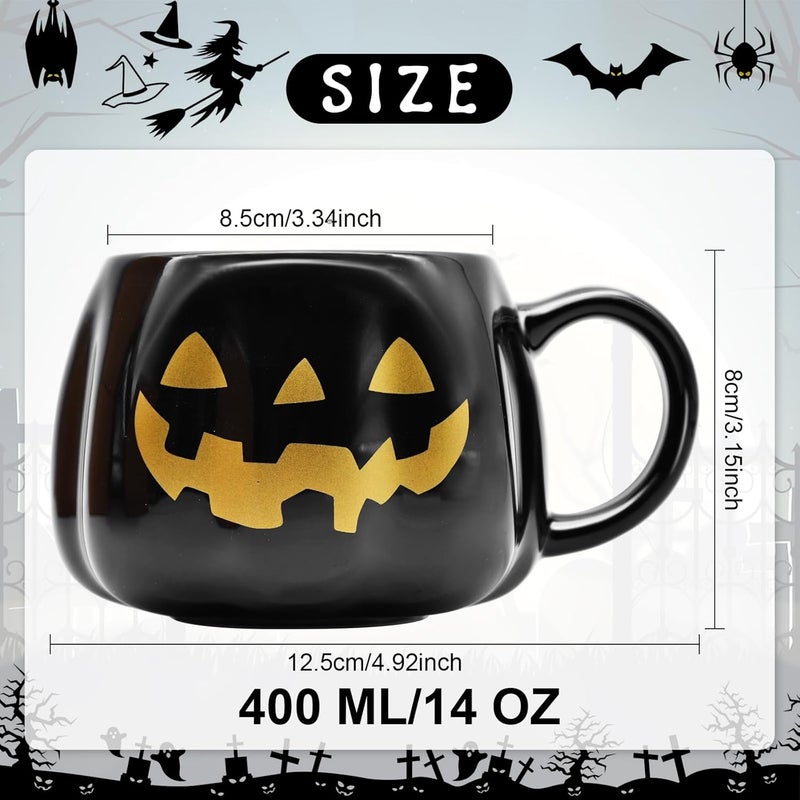 Peclek 12 oz Black Halloween Pumpkin Mug Decorations, Ceramic Jack O’Lantern Coffee Cup with Gold Face, Spooky Cute Halloween Drinkware Gifts for Adults Kids - Image 3