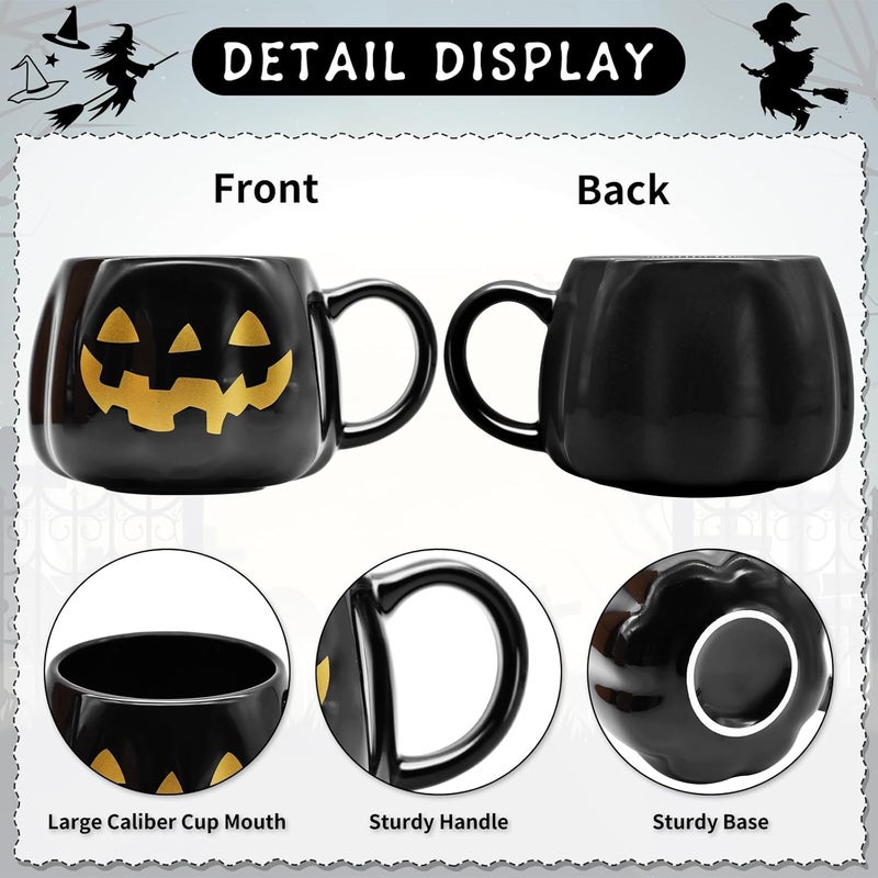 Peclek 12 oz Black Halloween Pumpkin Mug Decorations, Ceramic Jack O’Lantern Coffee Cup with Gold Face, Spooky Cute Halloween Drinkware Gifts for Adults Kids - Image 4